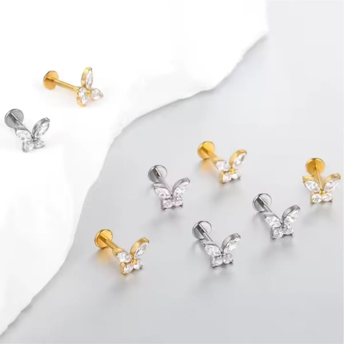 Piercing Labret de Titânio Borboleta em Zircônia