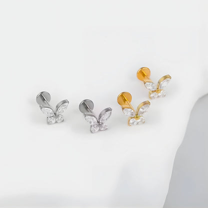 Piercing Labret de Titânio Borboleta em Zircônia