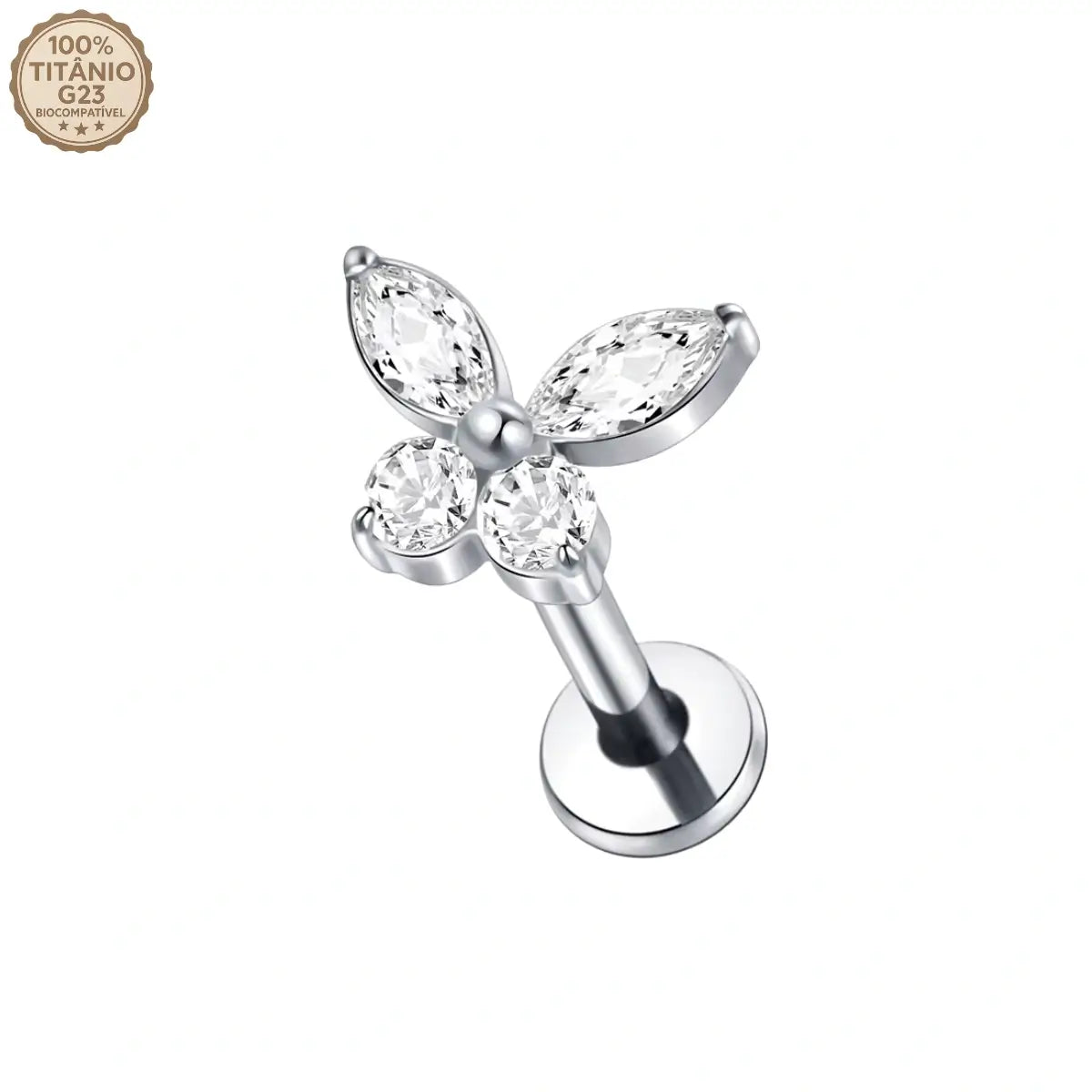 Piercing Labret de Titânio Borboleta em Zircônia