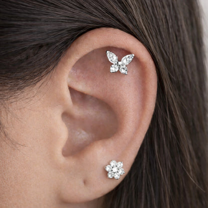 Piercing Labret de Titânio Borboleta em Zircônia