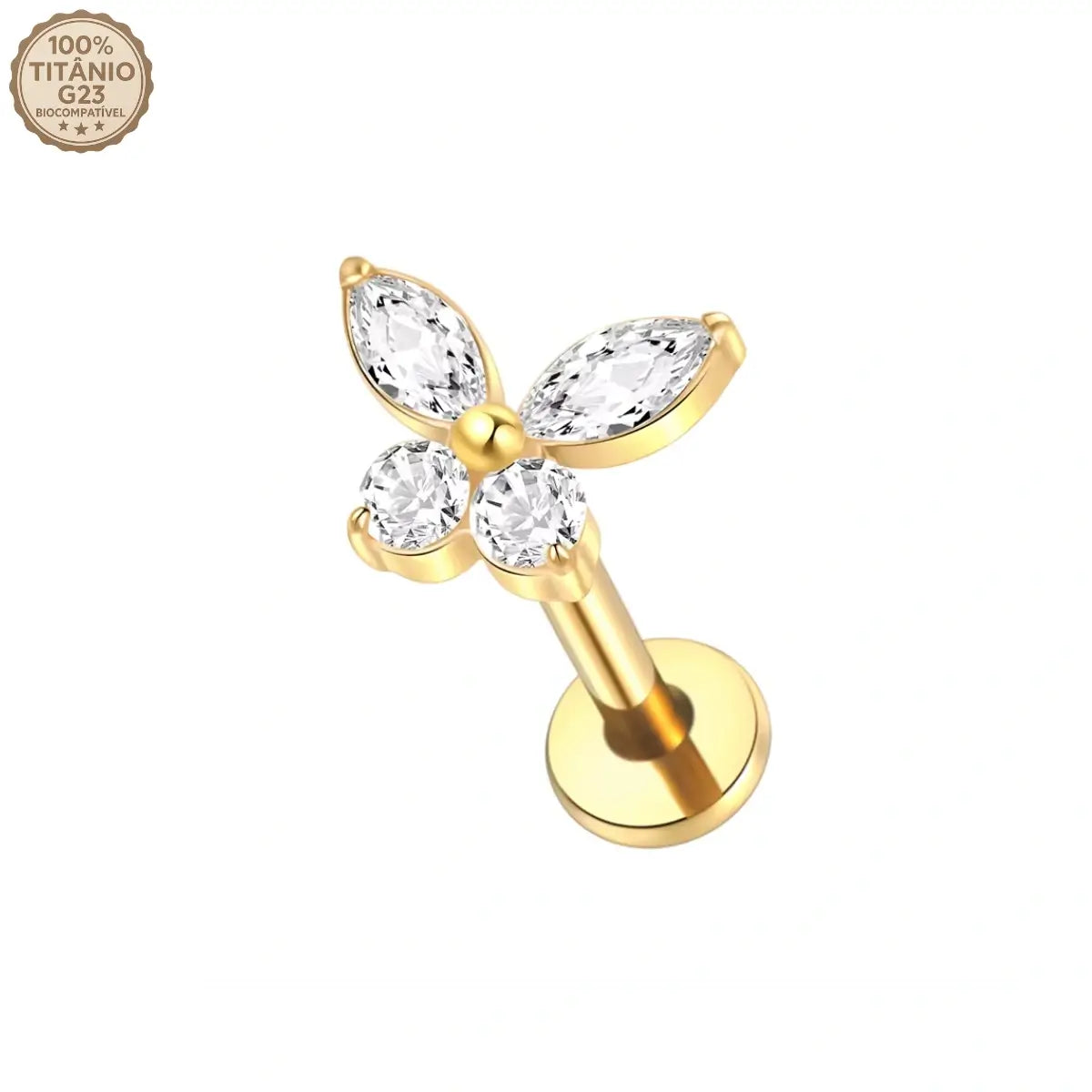 Piercing Labret de Titânio Borboleta em Zircônia