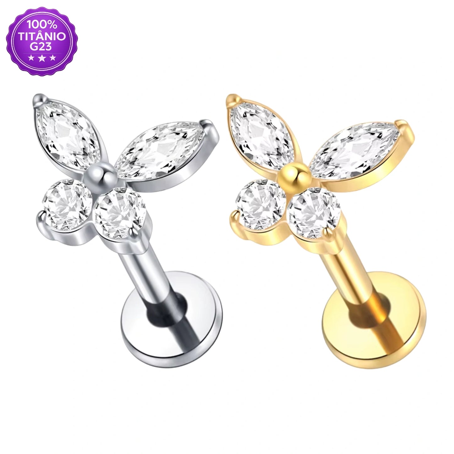 Piercing Labret de Titânio Borboleta em Zircônia