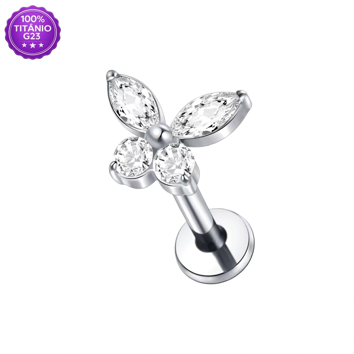 Piercing Labret de Titânio Borboleta em Zircônia