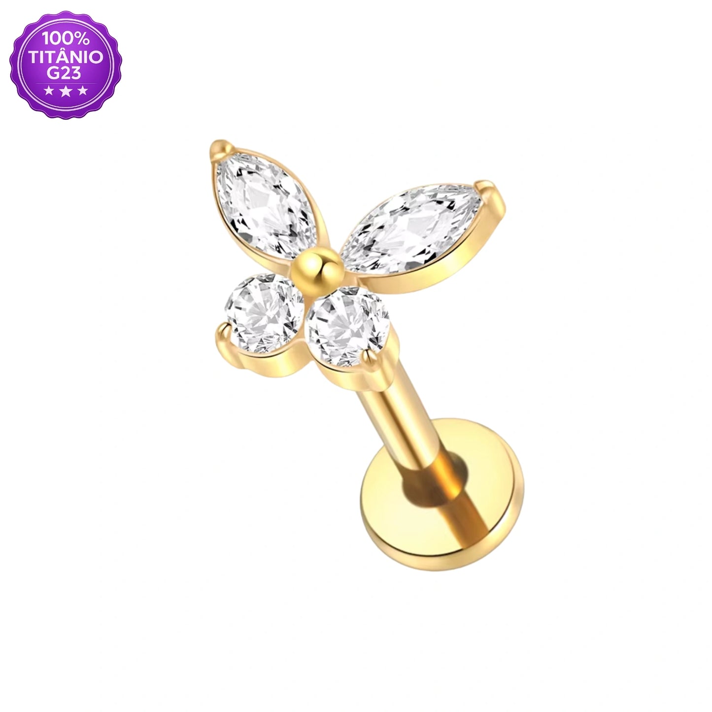 Piercing Labret de Titânio Borboleta em Zircônia