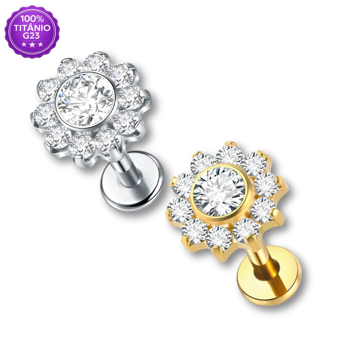 Piercing Labret Circular em Titânio G23 com Zircônias