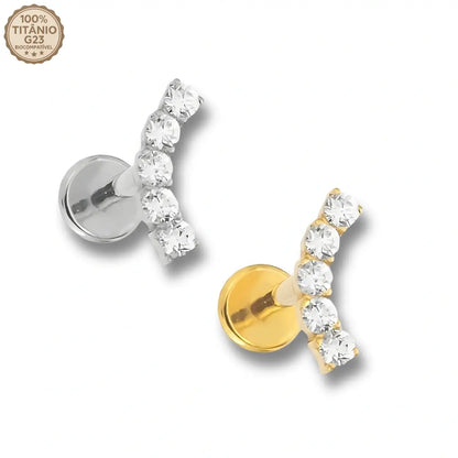 Piercing Labret de Titânio Cluster com 5 Zircônias Quadradas