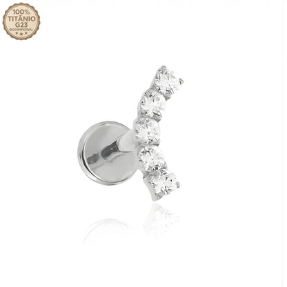 Piercing Labret de Titânio Cluster com 5 Zircônias Quadradas