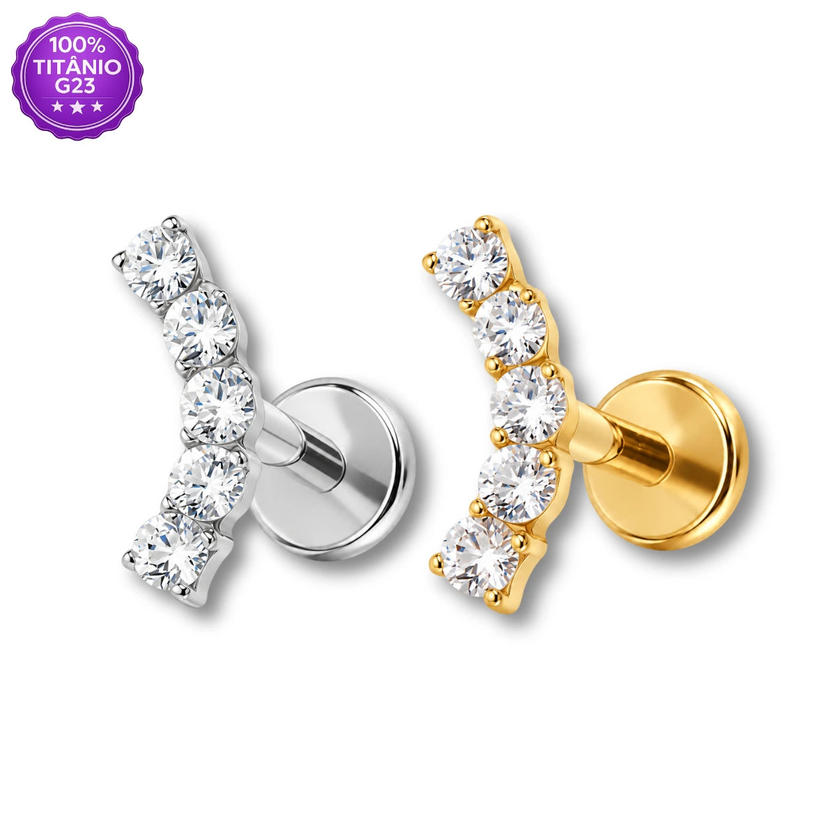 Piercing Labret de Titânio Cluster com 5 Zircônias Quadradas