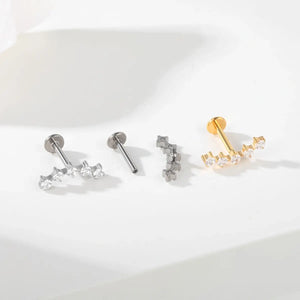 Piercing labret de titânio cluster espaçado com 5 zircônias em diversos ângulos nas cores prata e dourado