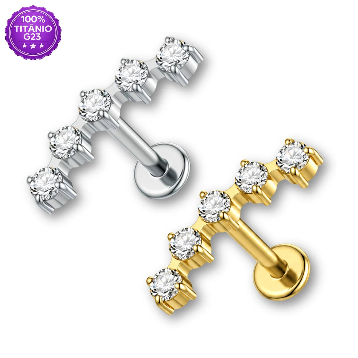 Piercing Labret Titânio G23 Cluster Espaçado com 5 Zircônias
