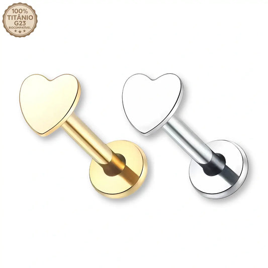 Piercing Labret de Titânio Coração Metálico