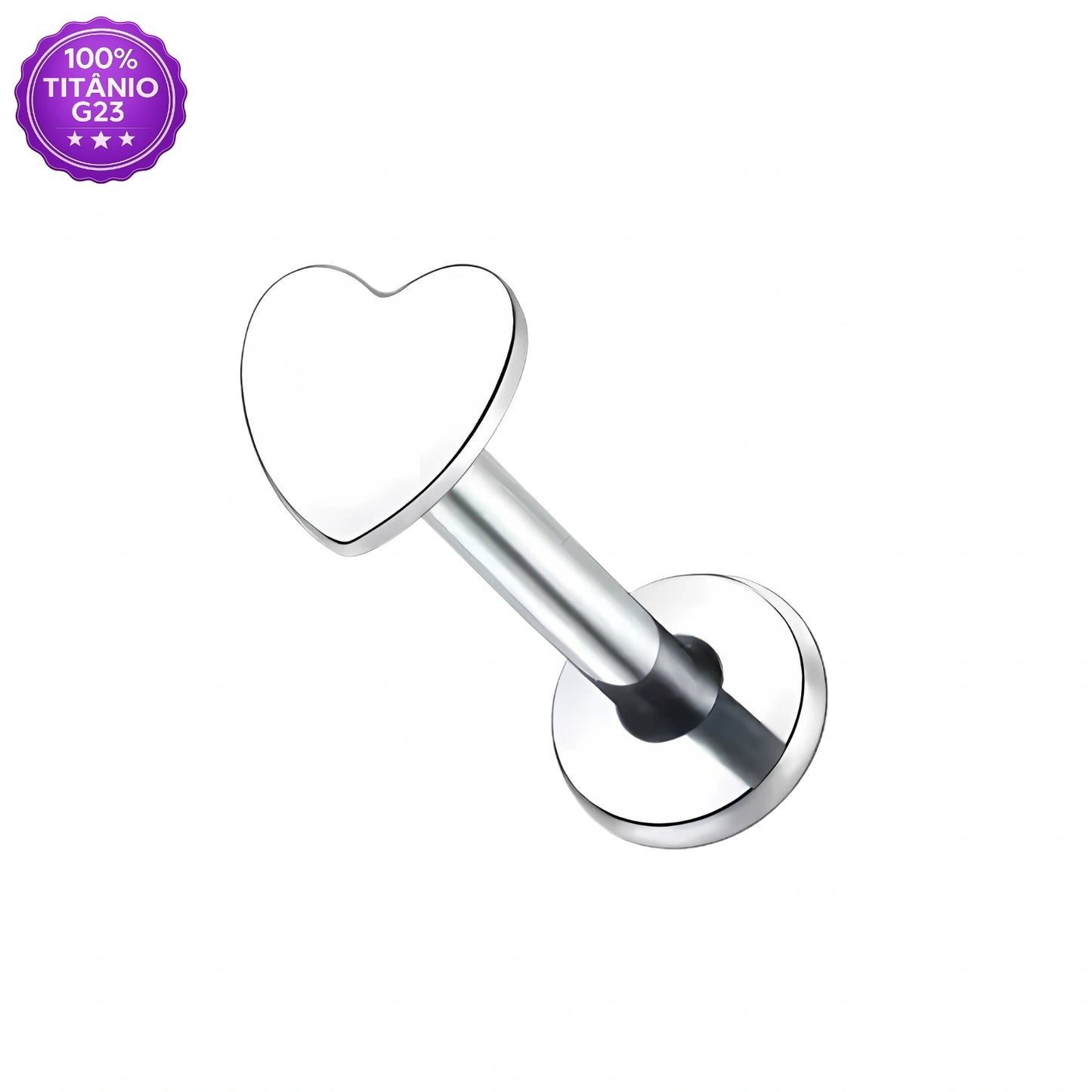 Piercing Labret de Titânio Coração Metálico