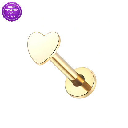 Piercing Labret de Titânio Coração Metálico