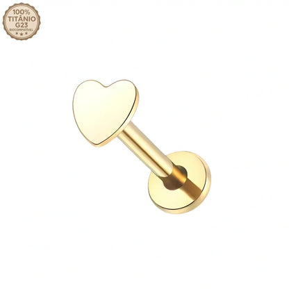 Piercing Labret de Titânio Coração Metálico