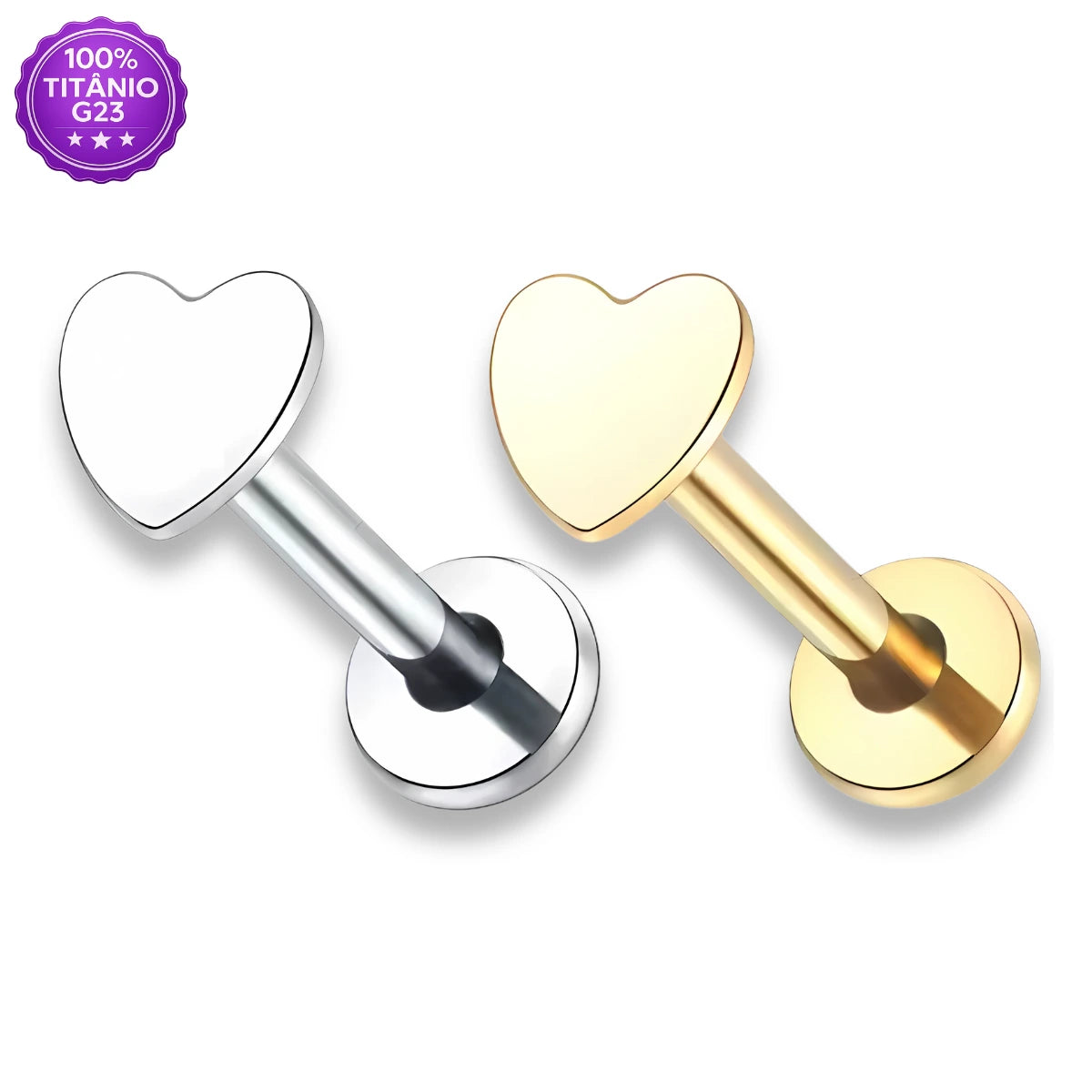 Piercing Labret Titânio G23 Coração Metálico