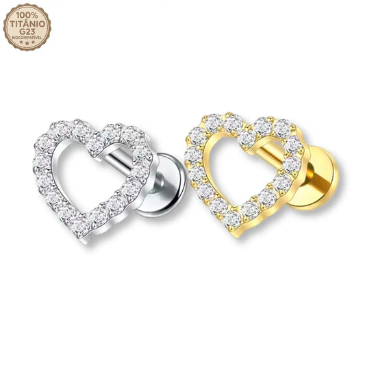 Piercing Labret de Titânio Coração em Zircônia
