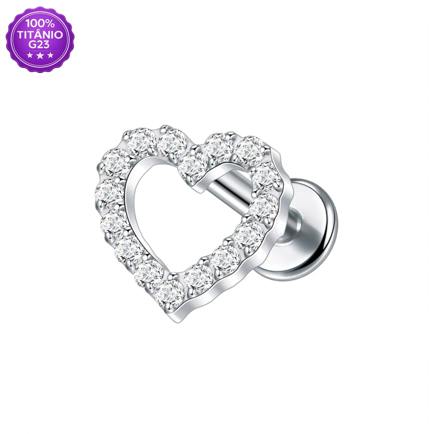 Piercing Labret de Titânio Coração em Zircônia