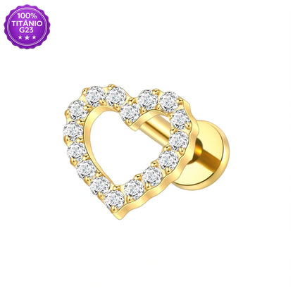 Piercing Labret de Titânio Coração em Zircônia
