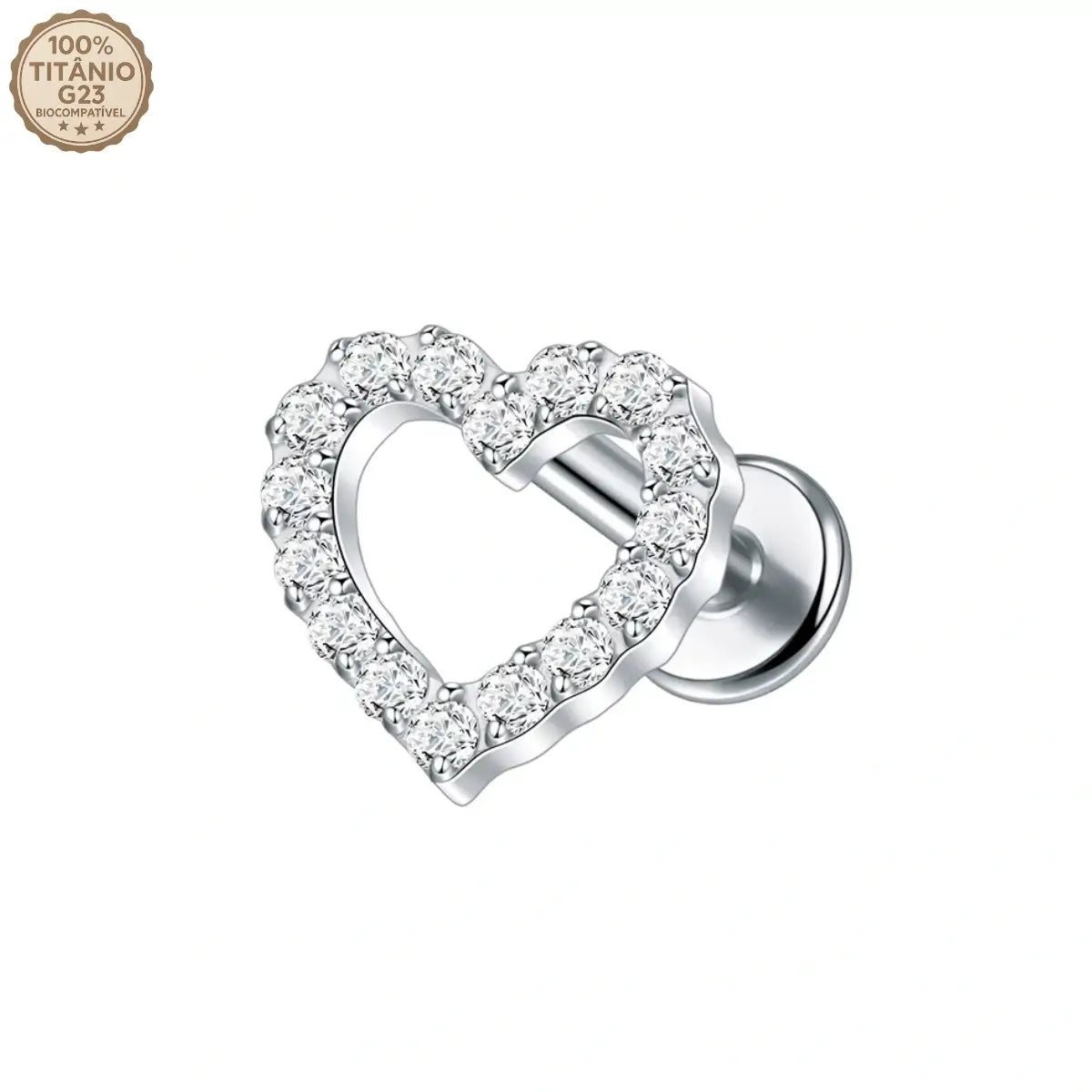 Piercing Labret de Titânio Coração em Zircônia