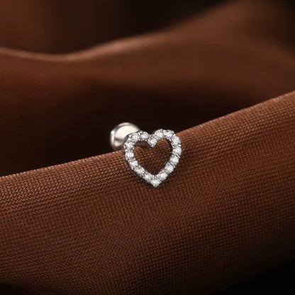 Piercing Labret de Titânio Coração em Zircônia
