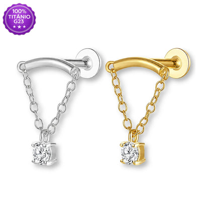 Piercing Labret de Titânio G23 com Corrente e Pingente