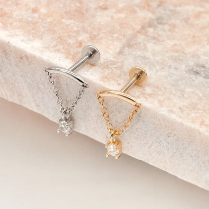 Piercing Labret de Titânio G23 com Corrente e Pingente