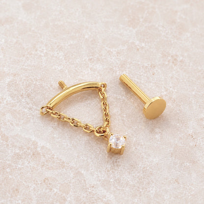 Piercing Labret de Titânio G23 com Corrente e Pingente