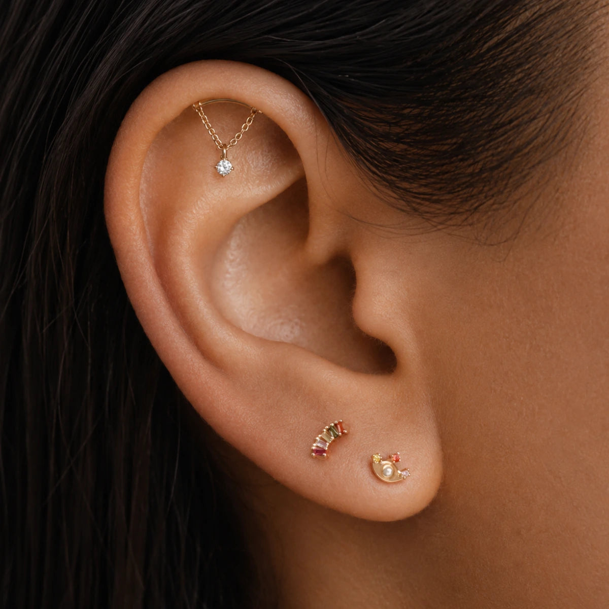 Piercing Labret de Titânio G23 com Corrente e Pingente