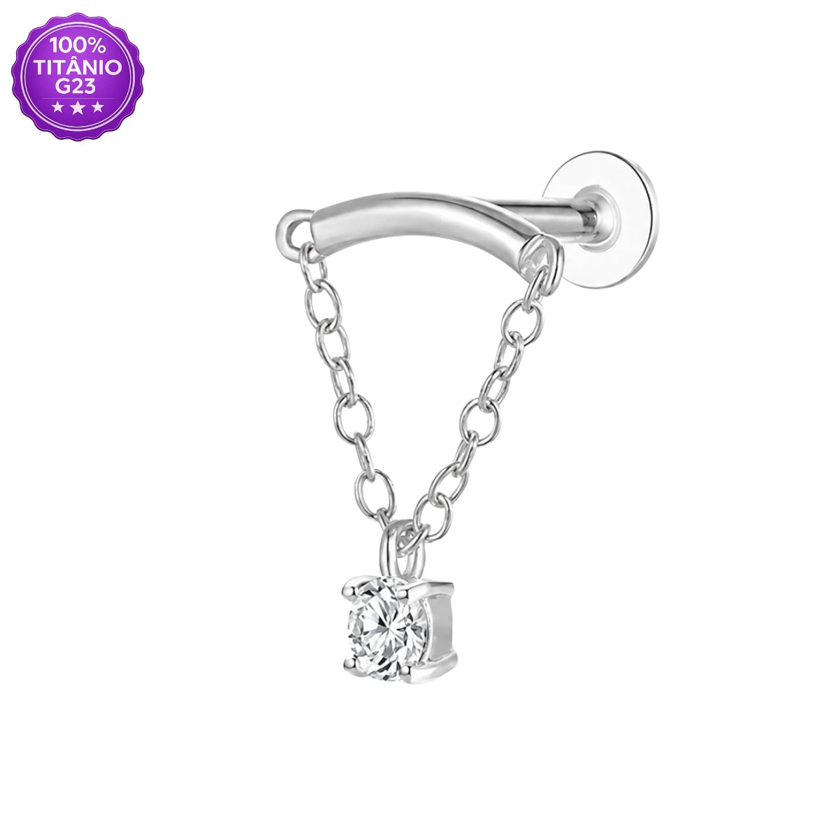 Piercing Labret de Titânio G23 com Corrente e Pingente