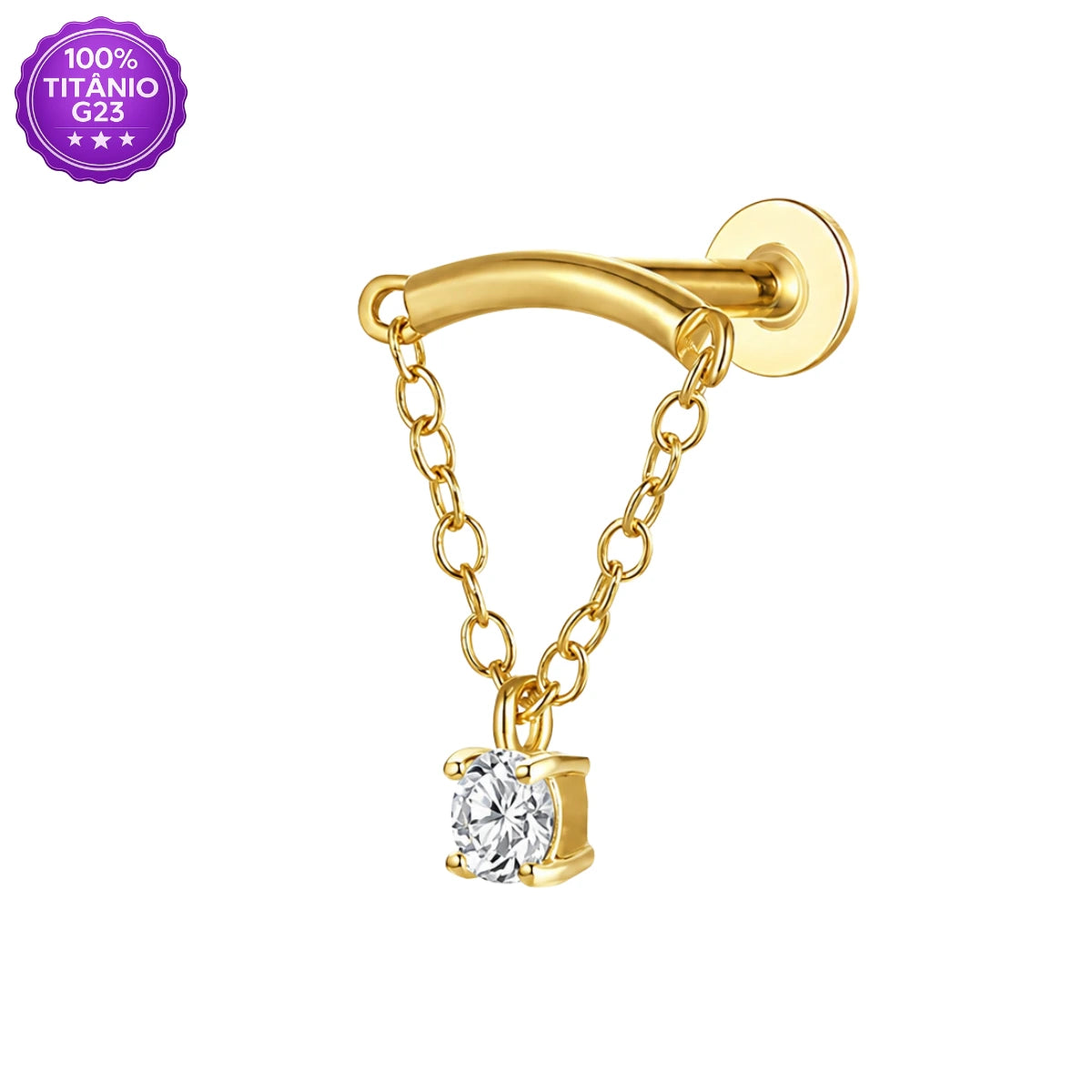 Piercing Labret de Titânio G23 com Corrente e Pingente