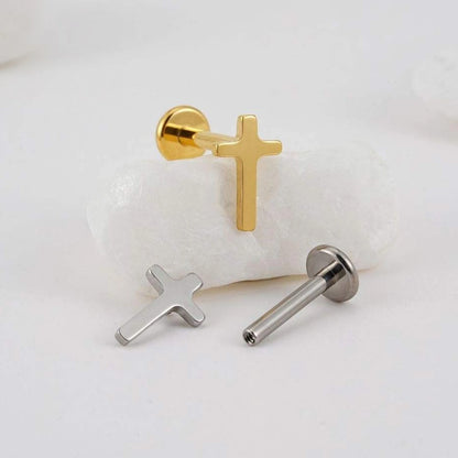 Piercing Labret de Titânio Cruz Metálica