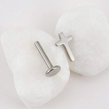 Piercing Labret de Titânio Cruz Metálica