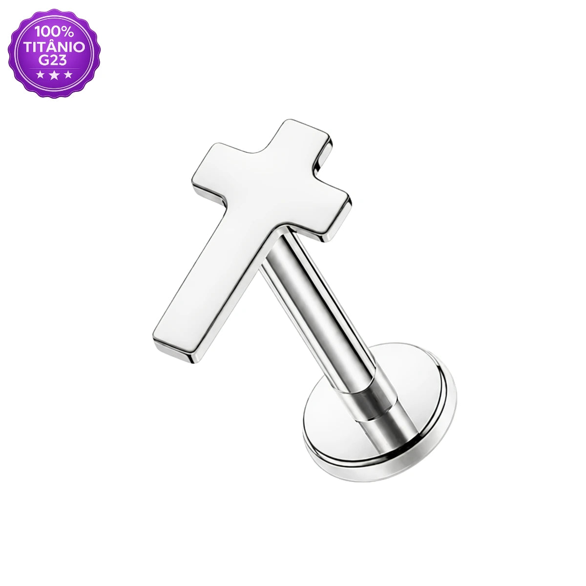 Piercing Labret de Titânio Cruz Metálica