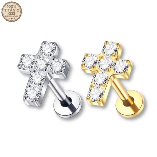 Piercing Labret de Titânio com Cruz em Zircônia