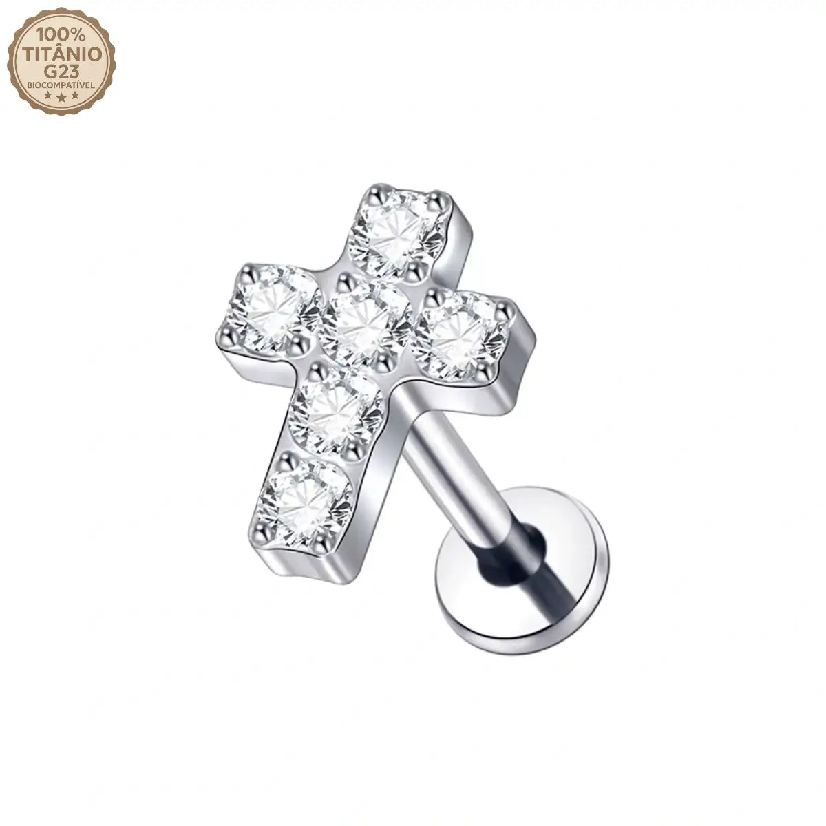 Piercing Labret de Titânio com Cruz em Zircônia