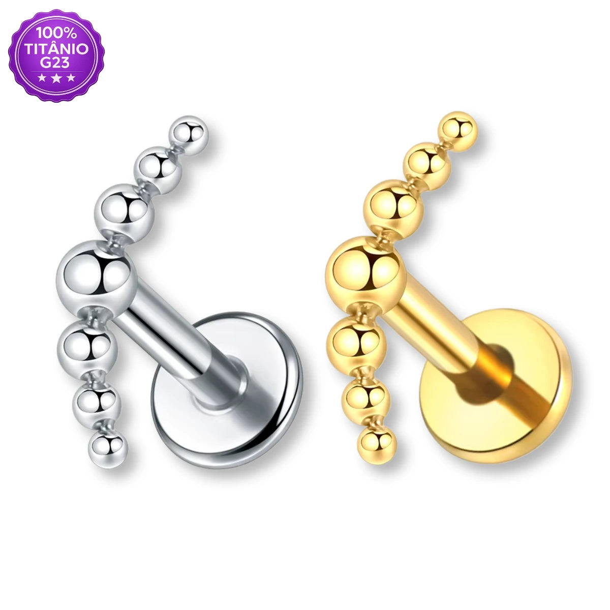 Piercing Labret Curvo Titânio G23 com Esferas