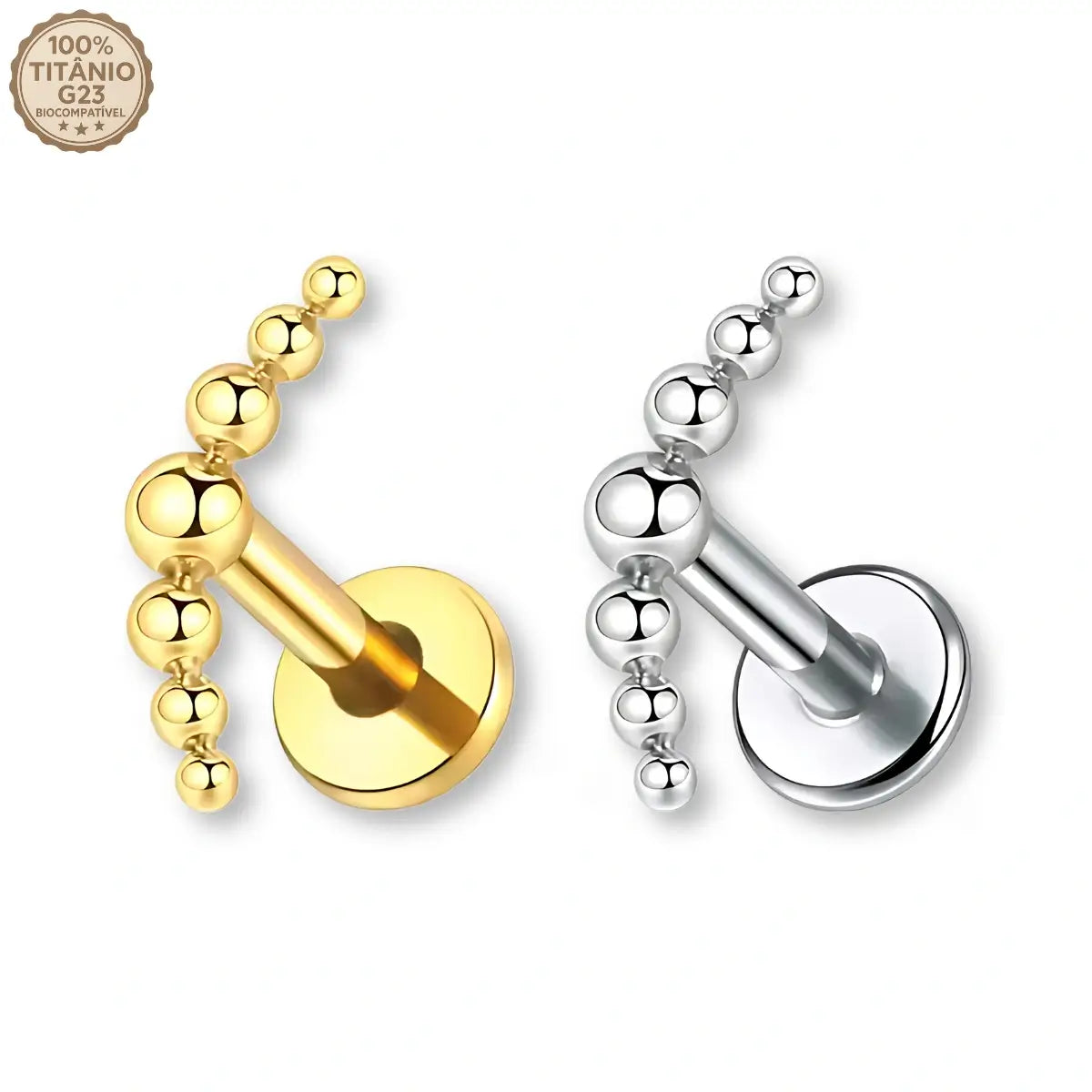 Piercing Labret de Titânio Curvo com Esferas