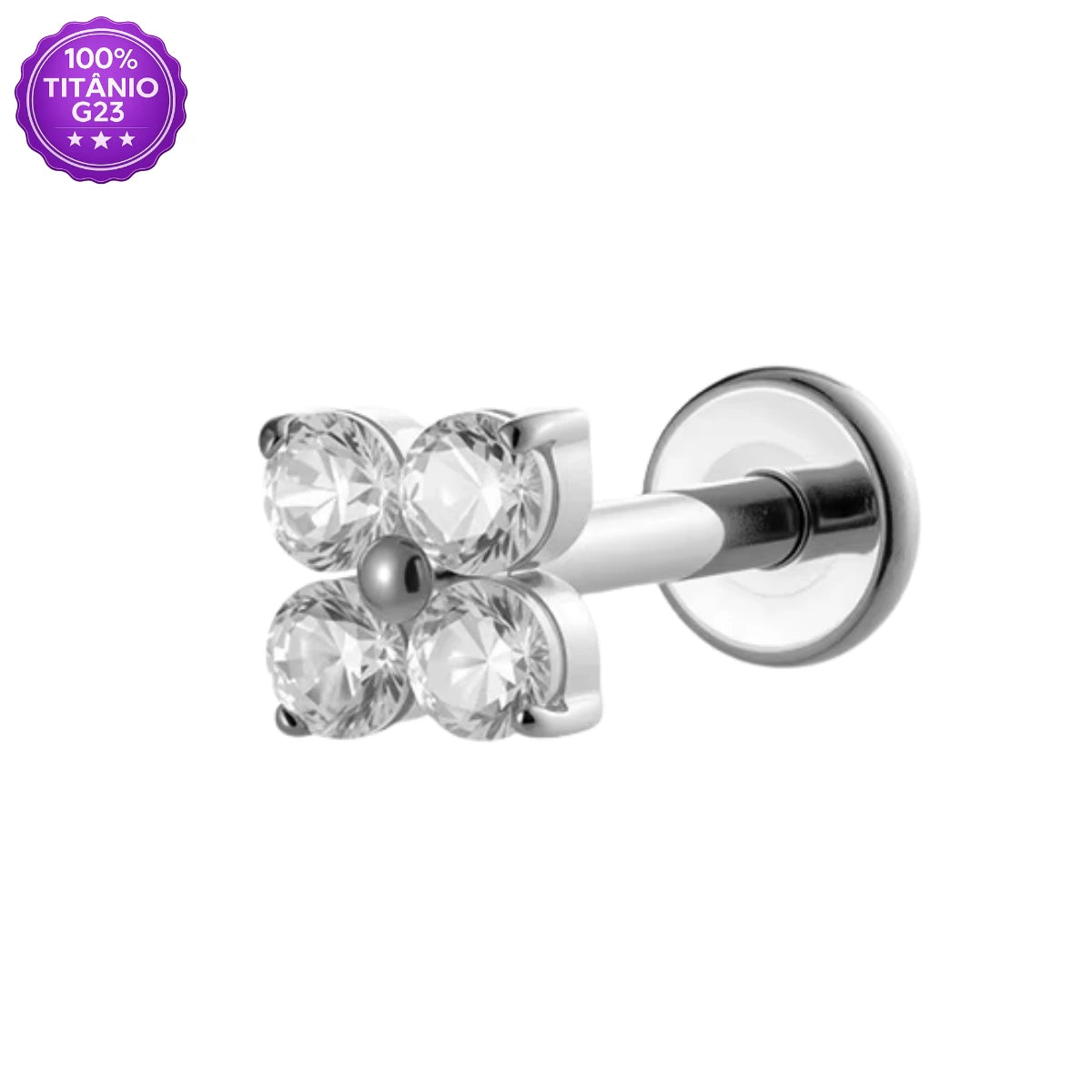 Piercing Labret Flor prateado em Titânio G23