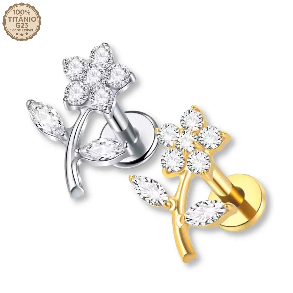 Piercing Labret Titânio G23 Flor com Zircônia