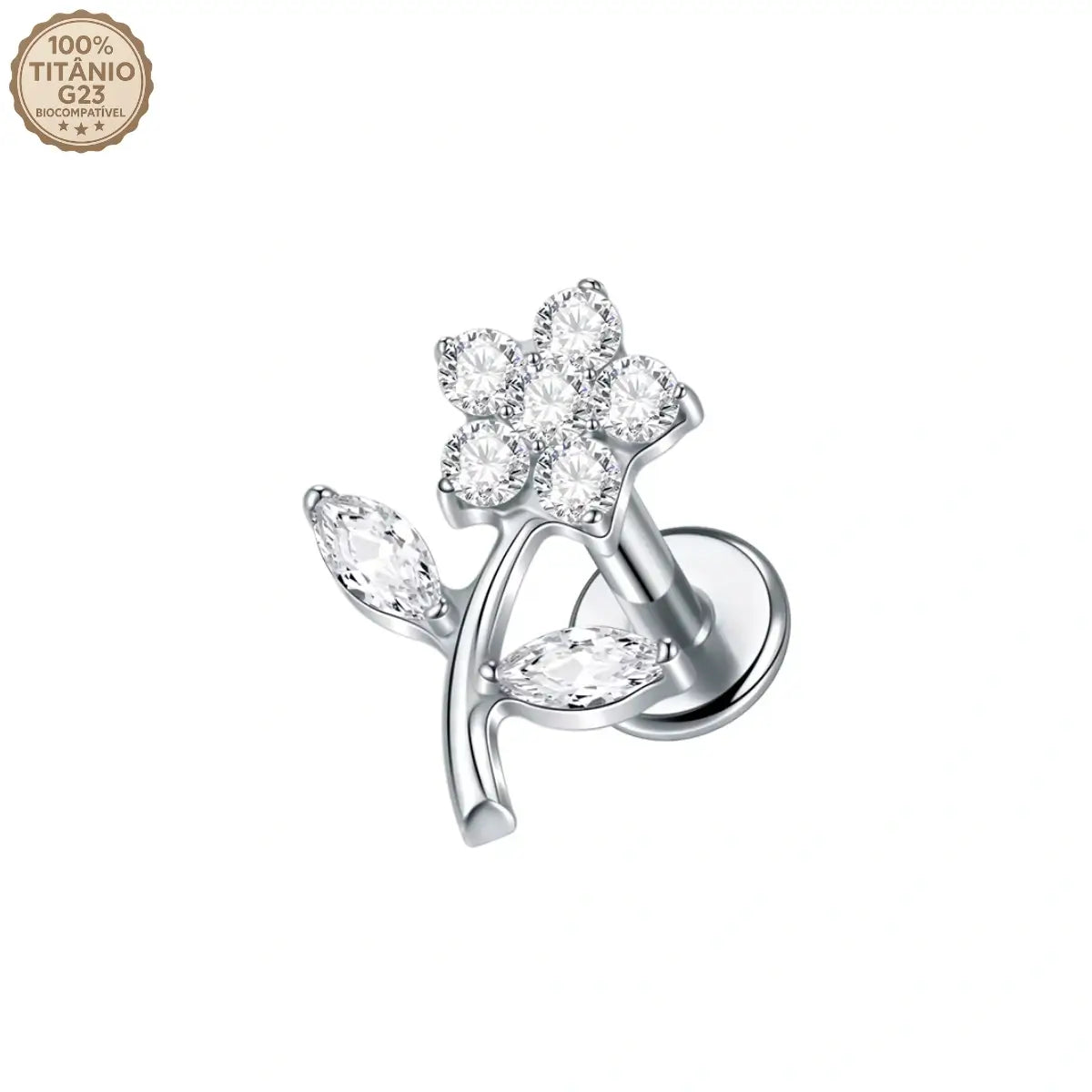 Piercing Labret de Titânio Flor em Zircônia