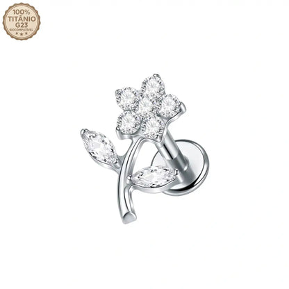 Piercing Labret de Titânio Flor em Zircônia