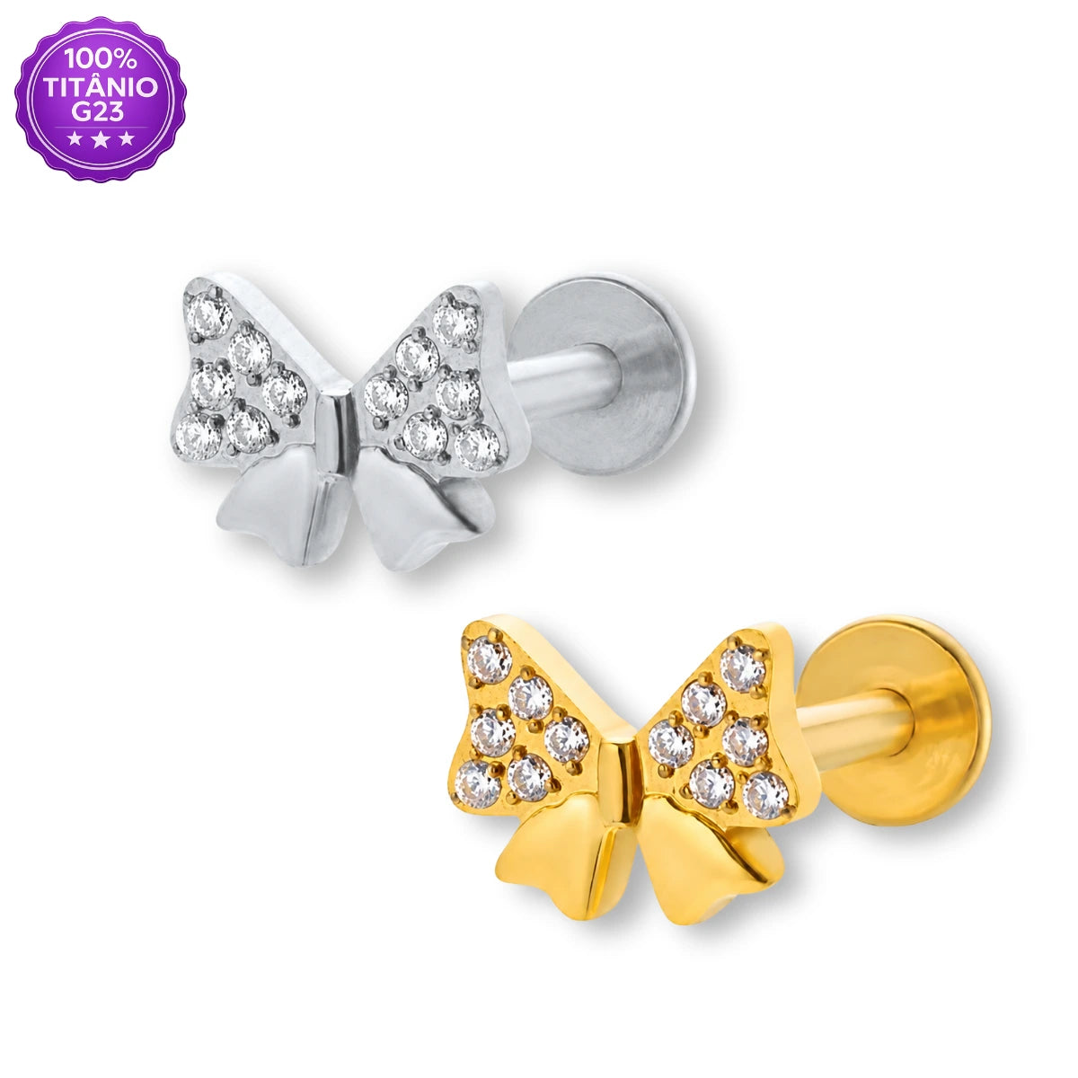 Piercing Labret de Titânio Laço em Zircônia