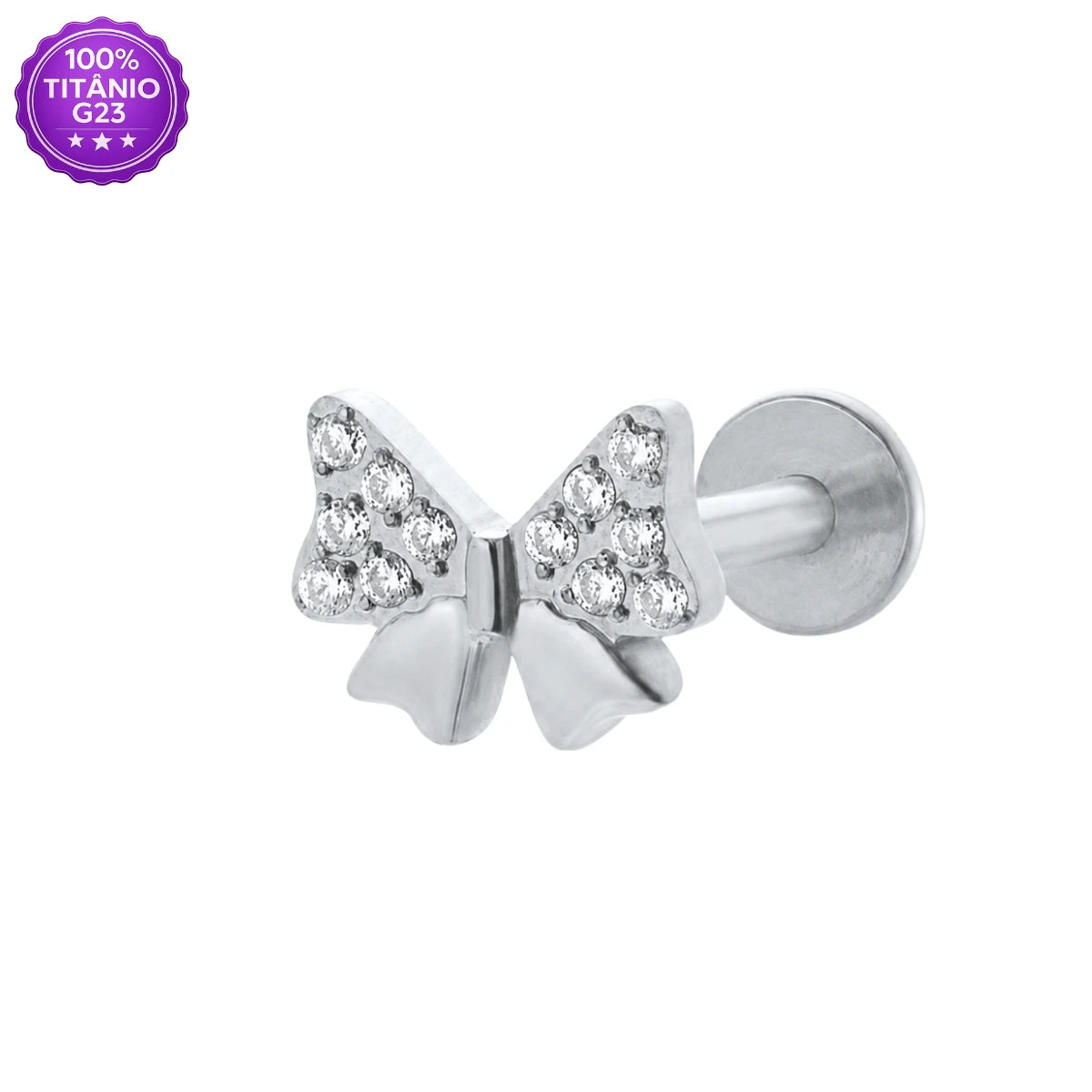 Piercing Labret de Titânio Laço em Zircônia