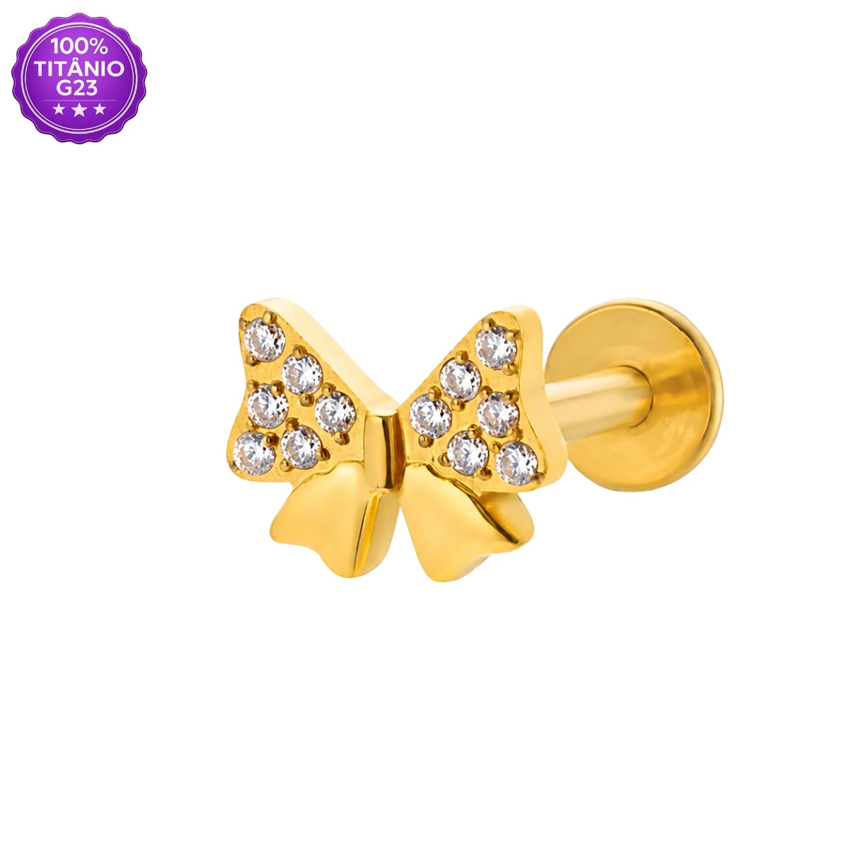 Piercing Labret de Titânio Laço em Zircônia