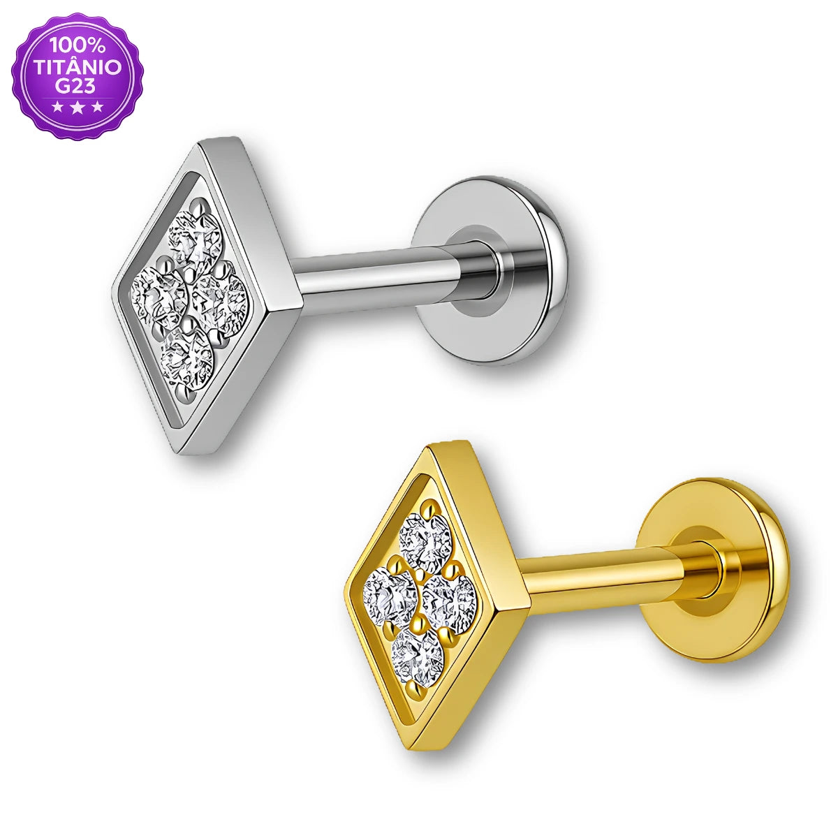 Piercing Labret de Titânio Losango em Zircônia