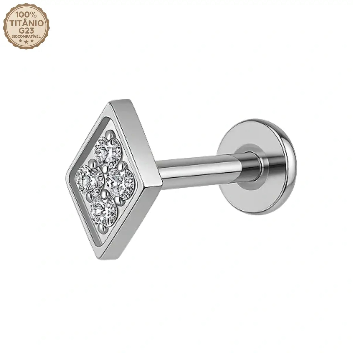 Piercing Labret de Titânio Losango em Zircônia