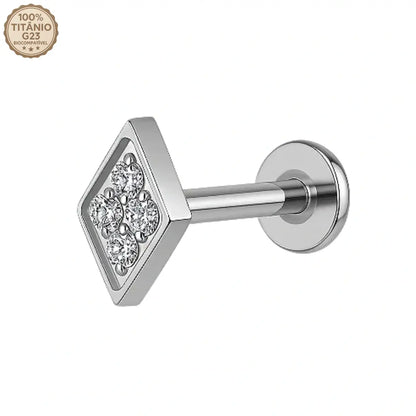 Piercing Labret de Titânio Losango em Zircônia
