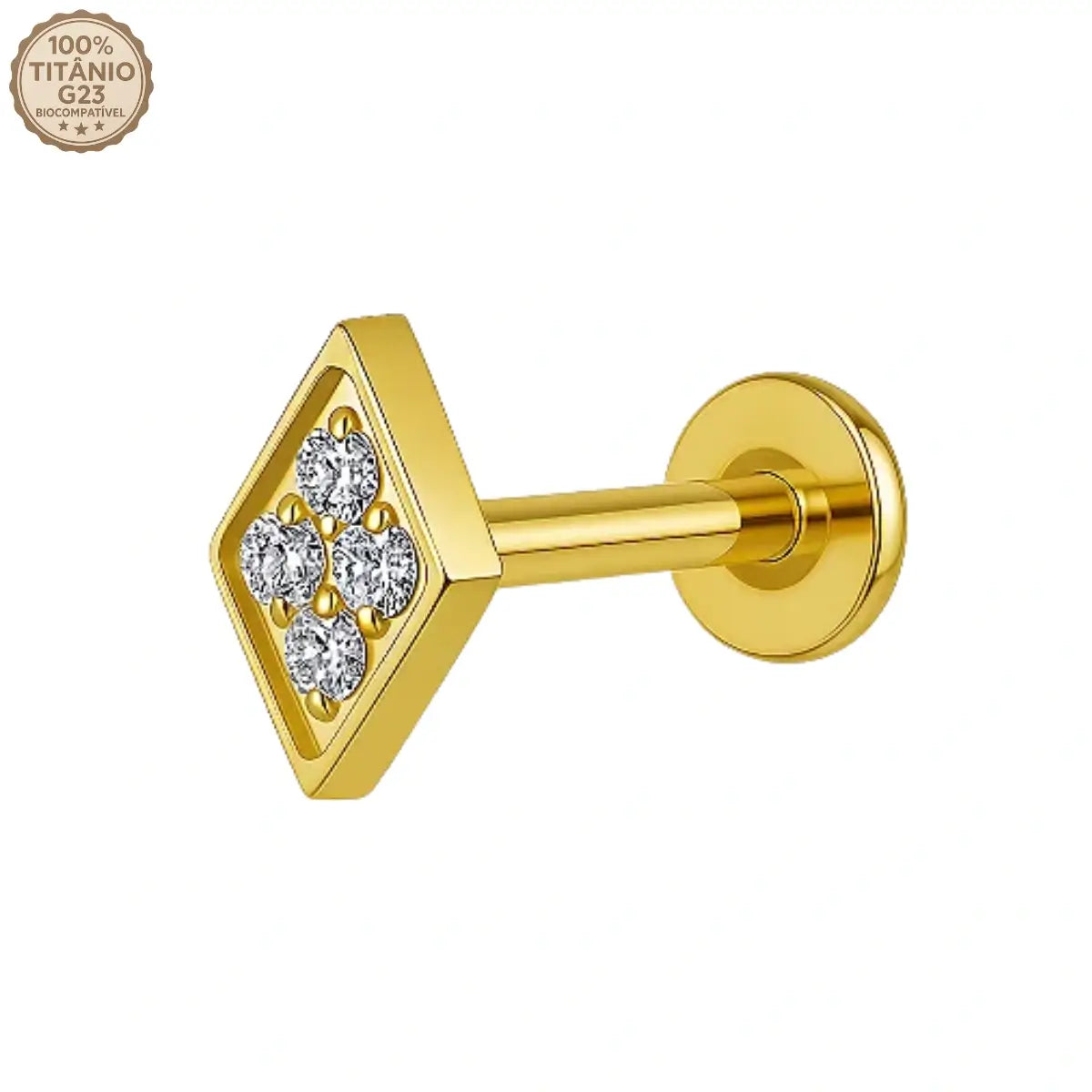 Piercing Labret de Titânio Losango em Zircônia