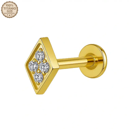 Piercing Labret de Titânio Losango em Zircônia