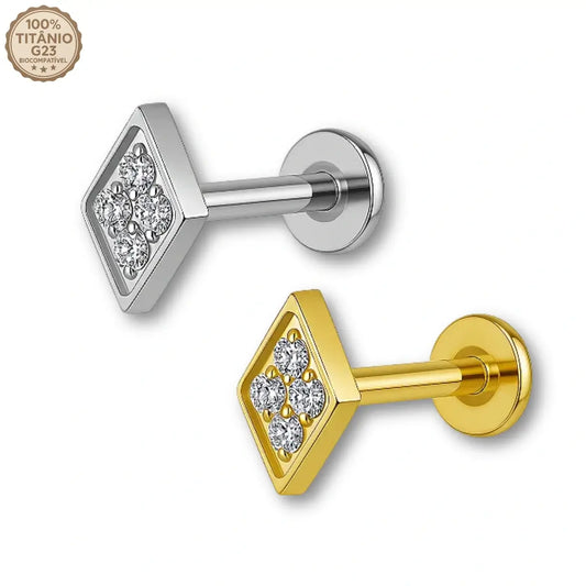 Piercing Labret de Titânio Losango em Zircônia